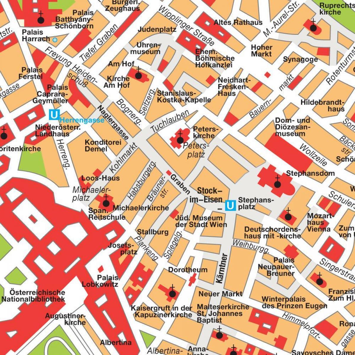 Vīnes pilsētas centra karte
