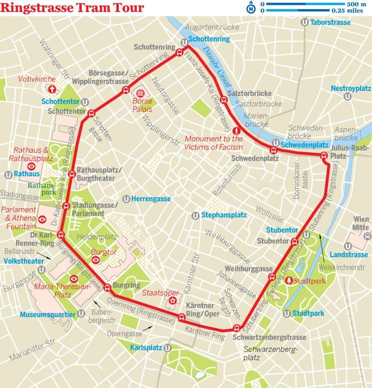Vīne gredzenu tramvaja maršruta karte