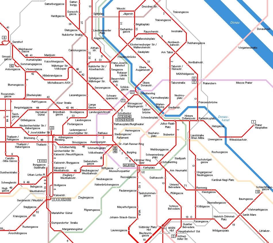 Vīne, Austrija tramvaja karte