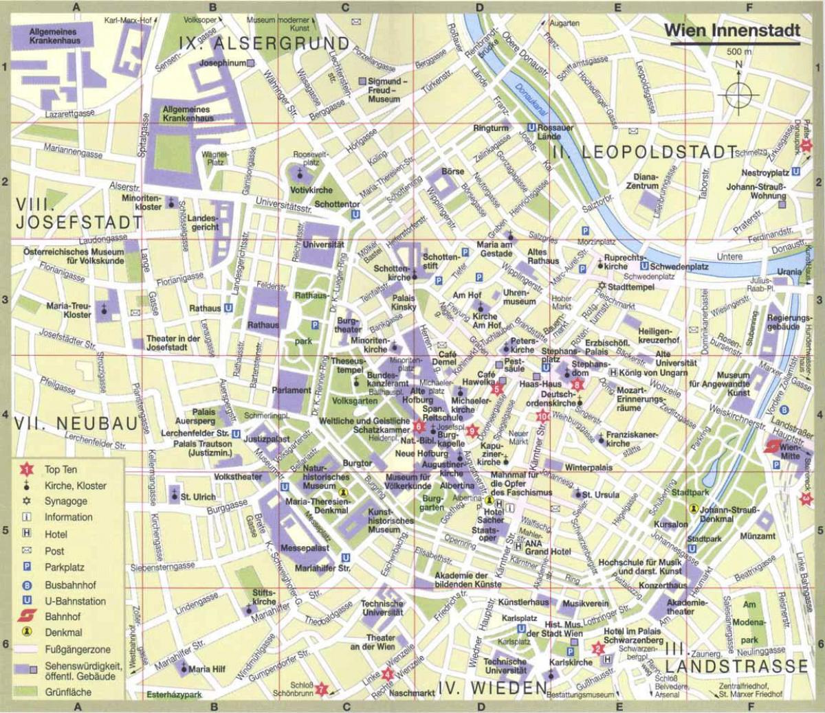 Vīnes pilsētas tūrisma karte