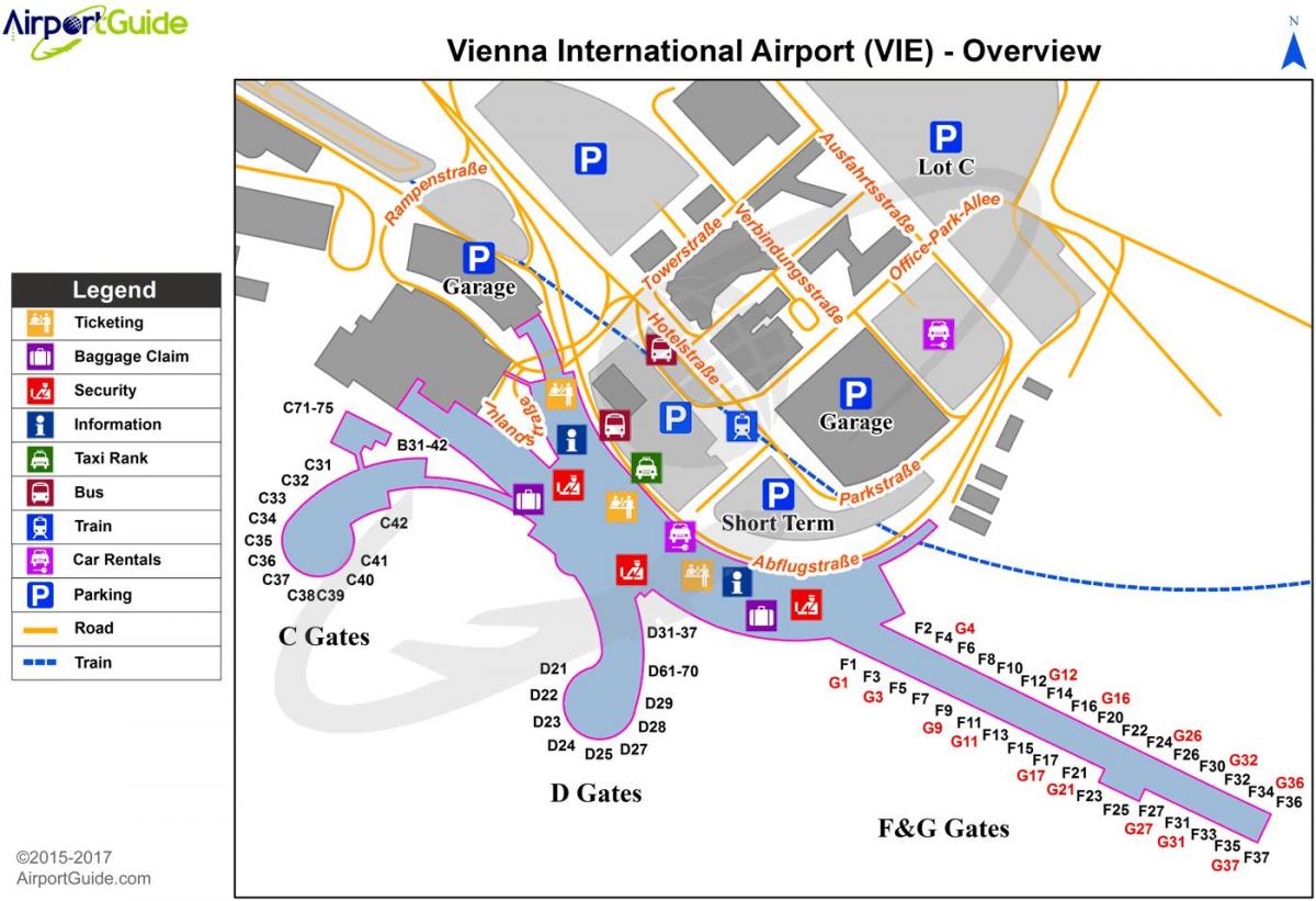 Kartes Vīnes lidostas galamērķi