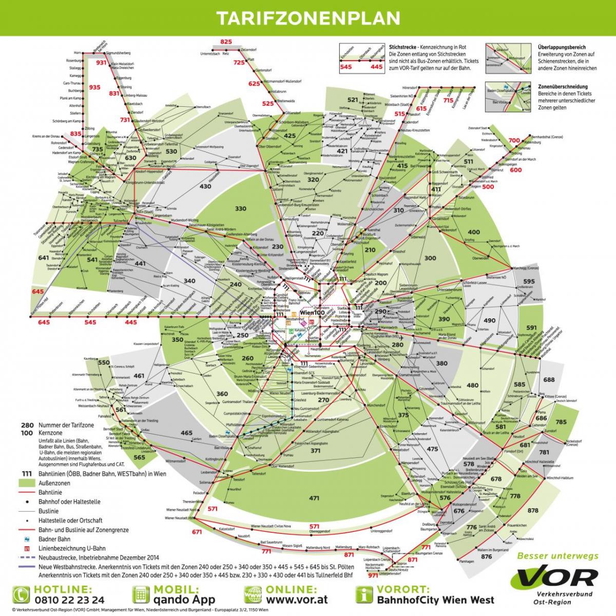 Karte Vīnes metro zonā, 100